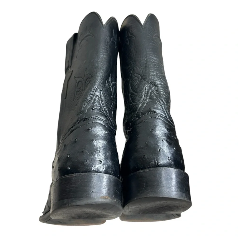 Lucchese Black Full Quill Ostrich Leather Cowboy Western Boots Men's 10.5